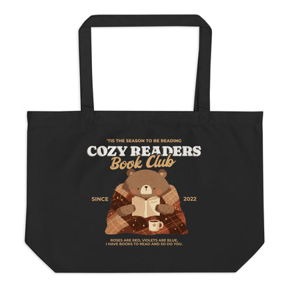 Cozy Readers Book Club Large Organic Cotton Twill Tote Bag - The Bean Workshop - Autumn Vibes, Book Lover, Book Lover Canvas Library Bag, Book Lover Gift, Bookish Accesories, Canvas Tote, Cozy Aesthetic, Cozy Bear, Cozy Reader Bear Tote Bag, Cozy Readers Book Club, Cute Illustrated Book Tote, fall, Fall Reading Market Tote, Tote Bag