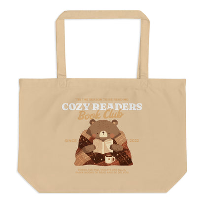 Cozy Readers Book Club Large Organic Cotton Twill Tote Bag - The Bean Workshop - Autumn Vibes, Book Lover, Book Lover Canvas Library Bag, Book Lover Gift, Bookish Accesories, Canvas Tote, Cozy Aesthetic, Cozy Bear, Cozy Reader Bear Tote Bag, Cozy Readers Book Club, Cute Illustrated Book Tote, fall, Fall Reading Market Tote, Tote Bag
