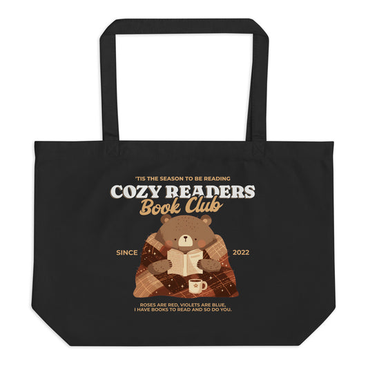 Cozy Readers Book Club Large Organic Cotton Twill Tote Bag - The Bean Workshop - Autumn Vibes, Book Lover, Book Lover Canvas Library Bag, Book Lover Gift, Bookish Accesories, Canvas Tote, Cozy Aesthetic, Cozy Bear, Cozy Reader Bear Tote Bag, Cozy Readers Book Club, Cute Illustrated Book Tote, fall, Fall Reading Market Tote, Tote Bag