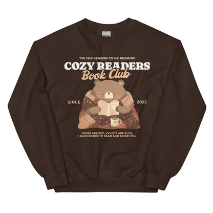 Cozy Readers Book Club Sweatshirt - The Bean Workshop - Autumn Vibes, Book Lover, Book Lover Gift, Bookish Apparel for Fall, Bookish Sweatshirt, Cottagecore, Cozy Aesthetic, Cozy Bear, Cozy Pullover, Cozy Readers Book Club, Cute Bear Graphic, fall, Fall Aesthetic, Gift for Reader Cozy Sweatshirt, sweatshirt