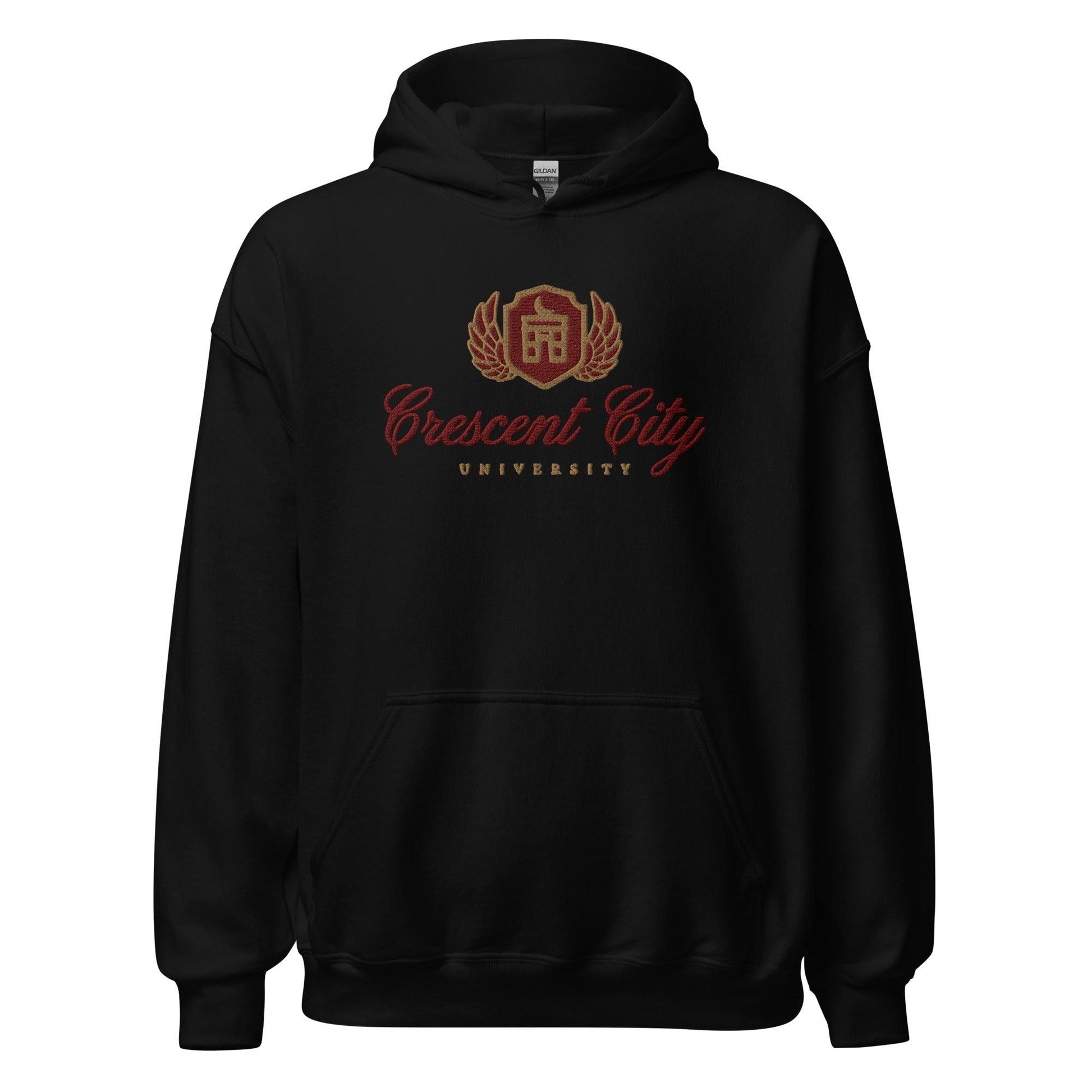 Crescent City University Embroidered Hoodie - The Bean Workshop - bryce quinlan, crescent city, danika fendyr, embroidered, hoodie, sarah j. maas