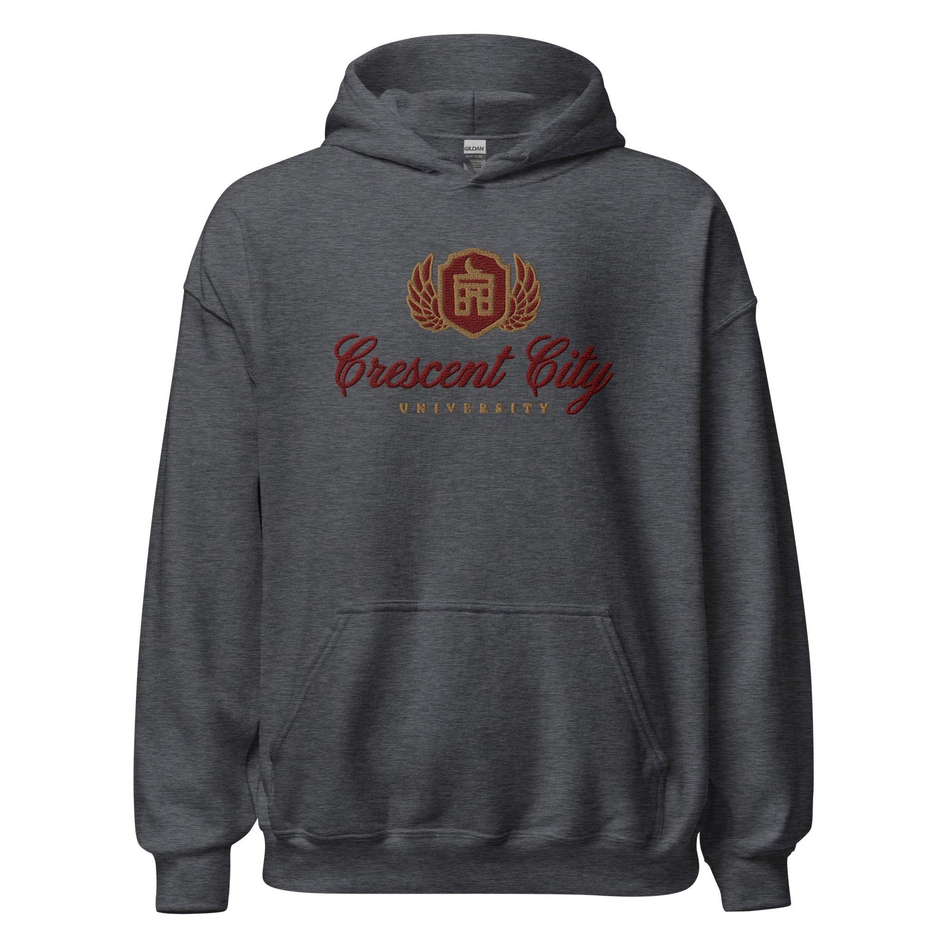 Crescent City University Embroidered Hoodie - The Bean Workshop - bryce quinlan, crescent city, danika fendyr, embroidered, hoodie, sarah j. maas
