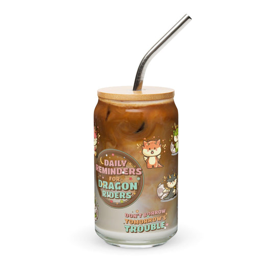 Daily Reminders for Dragon Riders Can-Shaped Glass Mug - The Bean Workshop - dragon riders, fourth wing, glass can, glass mug, mug, rebecca yarros, the empyrean series