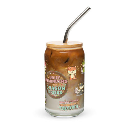 Daily Reminders for Dragon Riders Can-Shaped Glass Mug - The Bean Workshop - dragon riders, fourth wing, glass can, glass mug, mug, rebecca yarros, the empyrean series