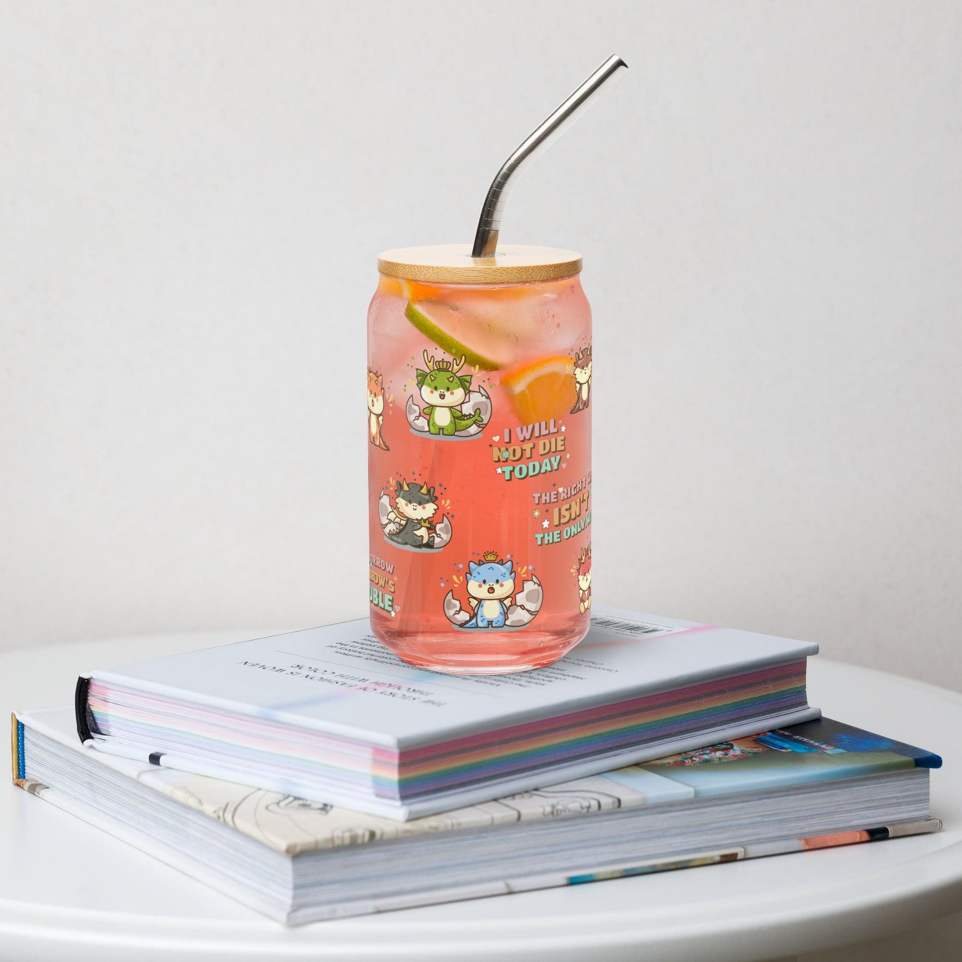 Daily Reminders for Dragon Riders Can-Shaped Glass Mug - The Bean Workshop - dragon riders, fourth wing, glass can, glass mug, mug, rebecca yarros, the empyrean series