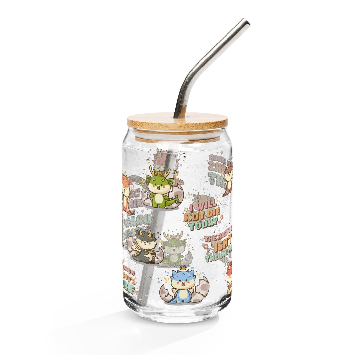 Daily Reminders for Dragon Riders Can-Shaped Glass Mug - The Bean Workshop - dragon riders, fourth wing, glass can, glass mug, mug, rebecca yarros, the empyrean series