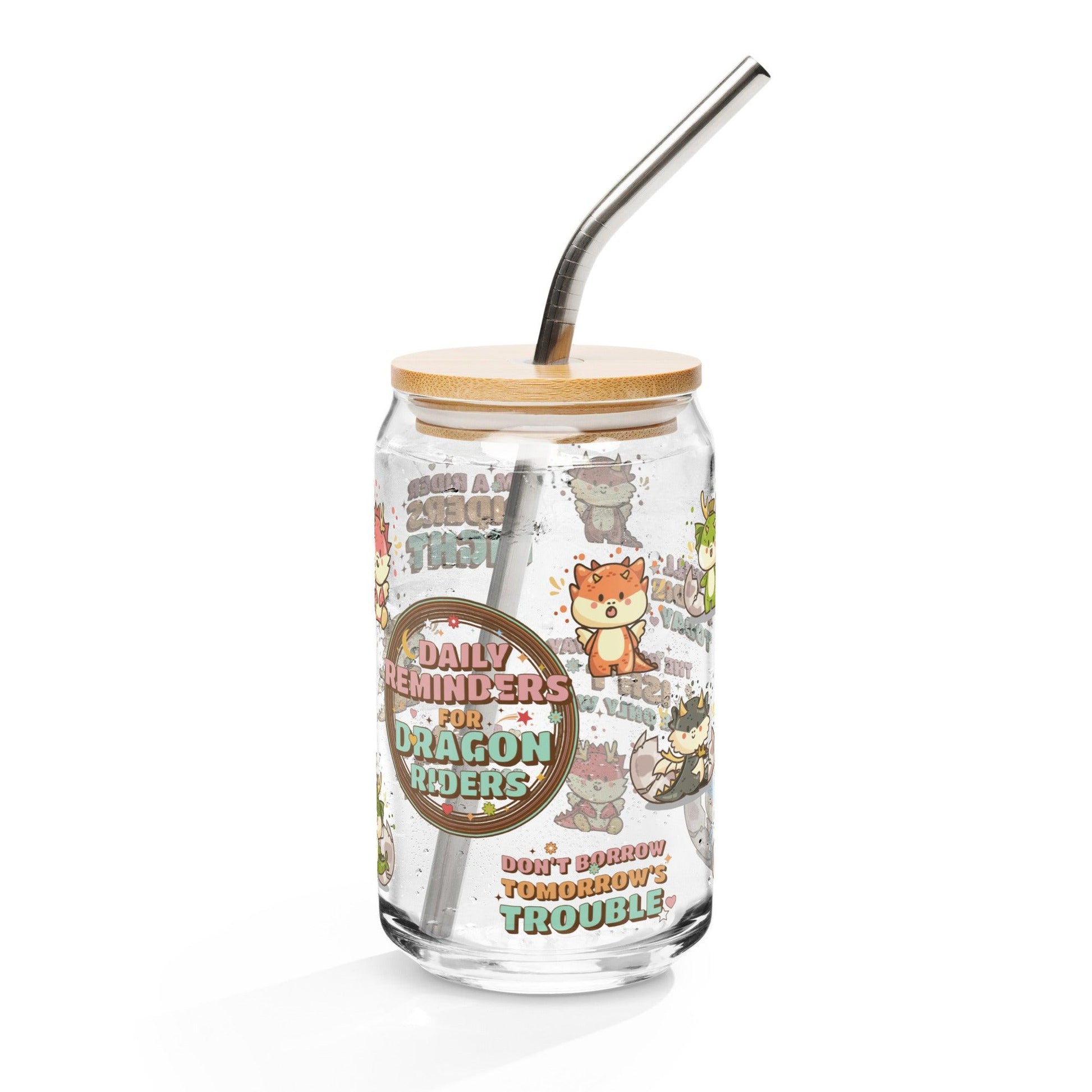 Daily Reminders for Dragon Riders Can-Shaped Glass Mug - The Bean Workshop - dragon riders, fourth wing, glass can, glass mug, mug, rebecca yarros, the empyrean series