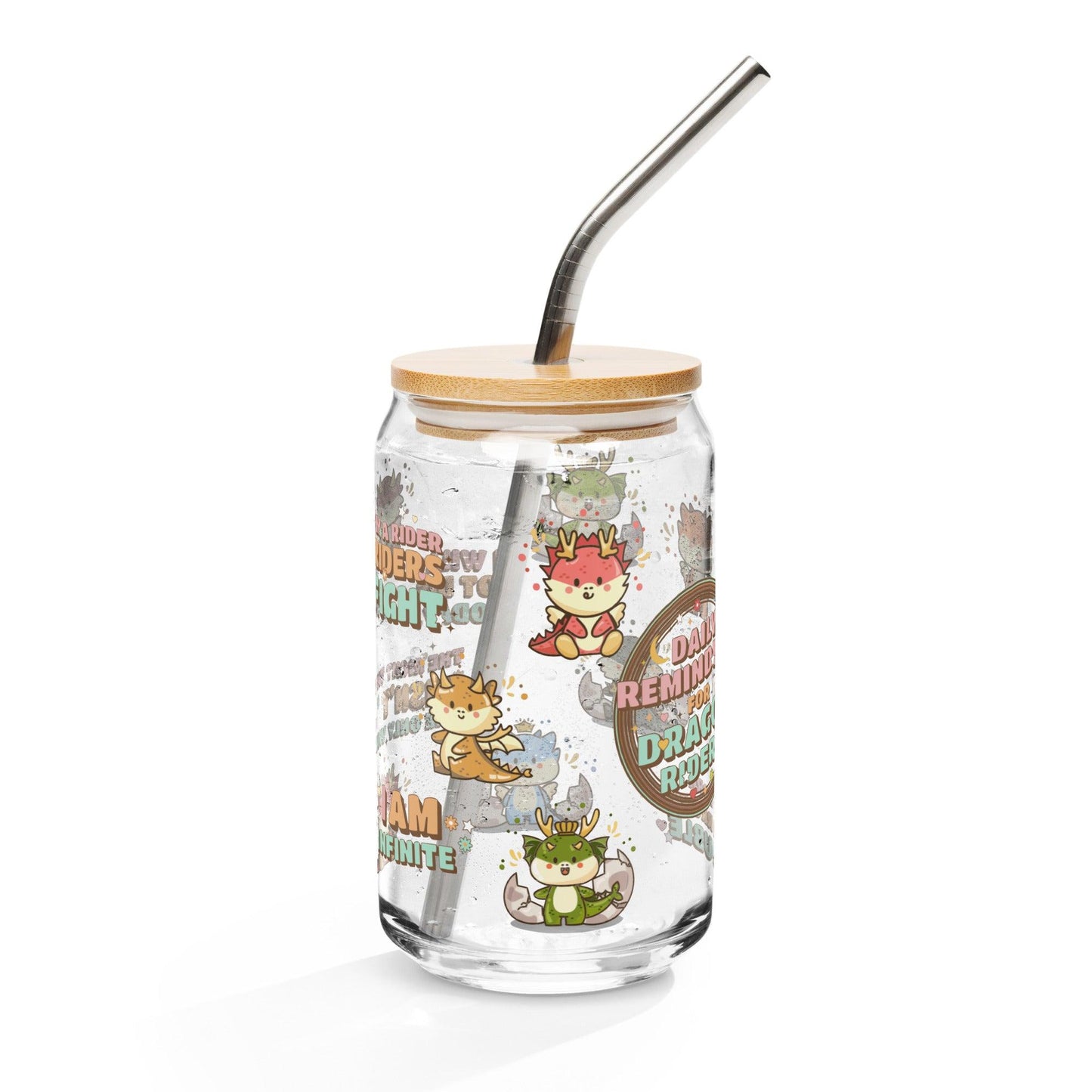 Daily Reminders for Dragon Riders Can-Shaped Glass Mug - The Bean Workshop - dragon riders, fourth wing, glass can, glass mug, mug, rebecca yarros, the empyrean series