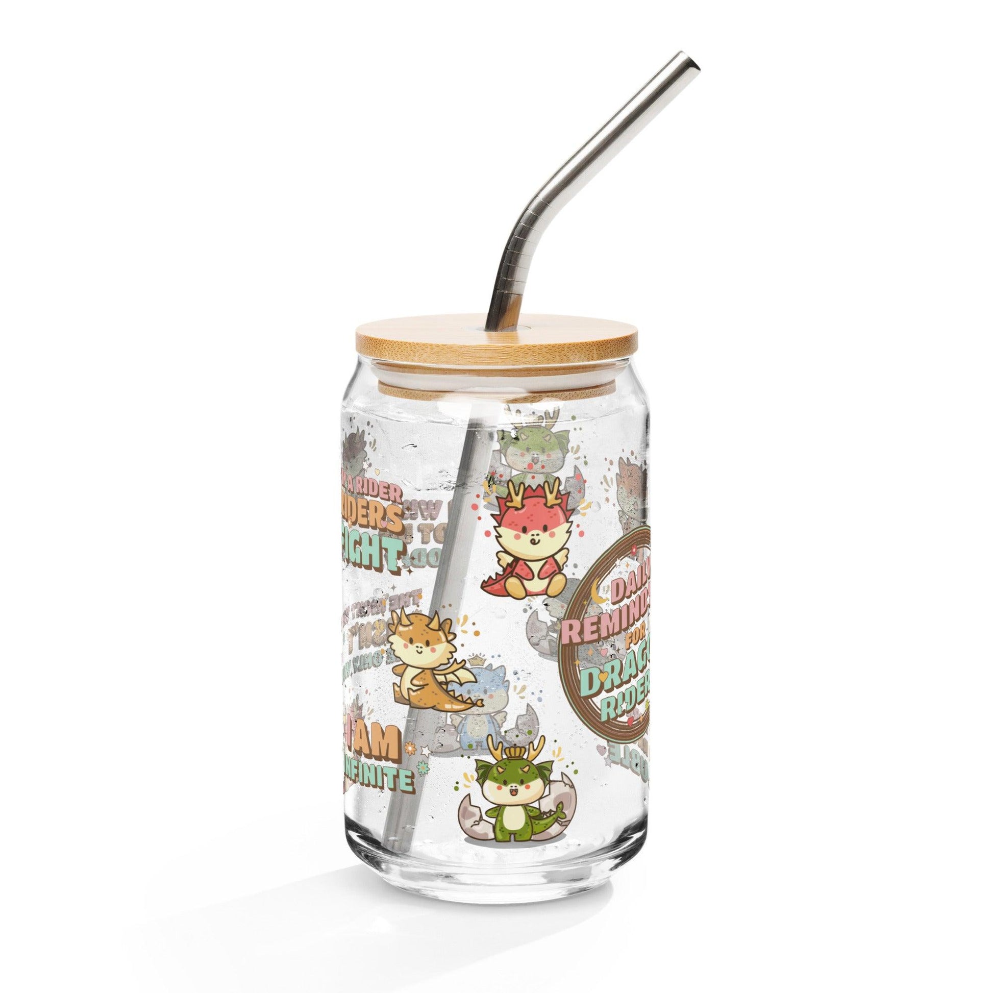 Daily Reminders for Dragon Riders Can-Shaped Glass Mug - The Bean Workshop - dragon riders, fourth wing, glass can, glass mug, mug, rebecca yarros, the empyrean series