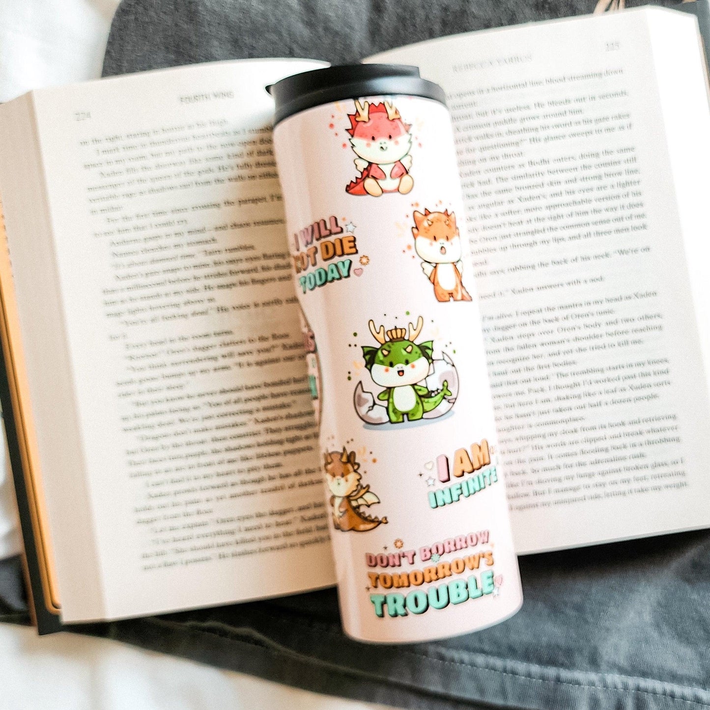 Daily Reminders for Dragon Riders Tumbler - The Bean Workshop - fourth wing, rebecca yarros, tumbler