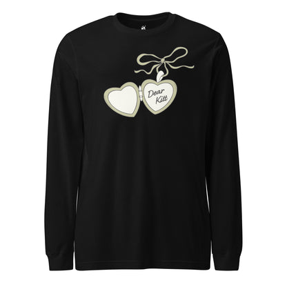 Dear Kitt Heart Locket Long Sleeve Tee | Divine Rivals Rebecca Ross Gift - The Bean Workshop - Book Lover Gift, Cottagecore, Cozy Aesthetic, Cute Book Merch, Dear Kitt apparel for readers, Divine Rivals, Iris Winnow, Letters of Enchantment, Letters of Enchantment book merch, long sleeve tee, Reader Apparel, Rebecca Ross, Roman Kitt, Romantic fantasy clothing, Vintage Locket