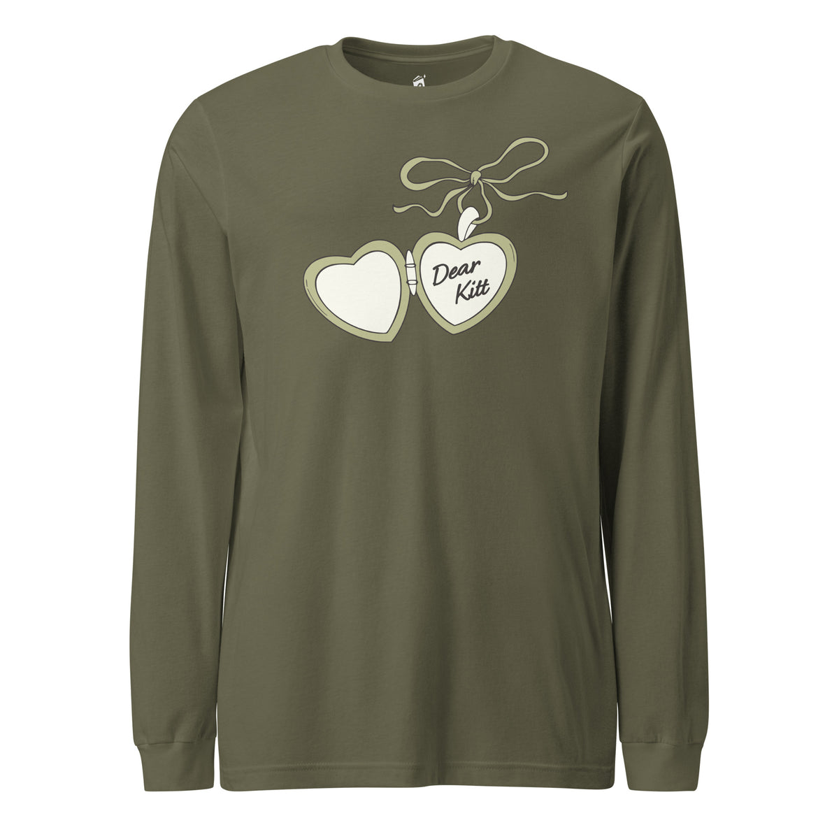 Dear Kitt Heart Locket Long Sleeve Tee | Divine Rivals Rebecca Ross Gift - The Bean Workshop - Book Lover Gift, Cottagecore, Cozy Aesthetic, Cute Book Merch, Dear Kitt apparel for readers, Divine Rivals, Iris Winnow, Letters of Enchantment, Letters of Enchantment book merch, long sleeve tee, Reader Apparel, Rebecca Ross, Roman Kitt, Romantic fantasy clothing, Vintage Locket