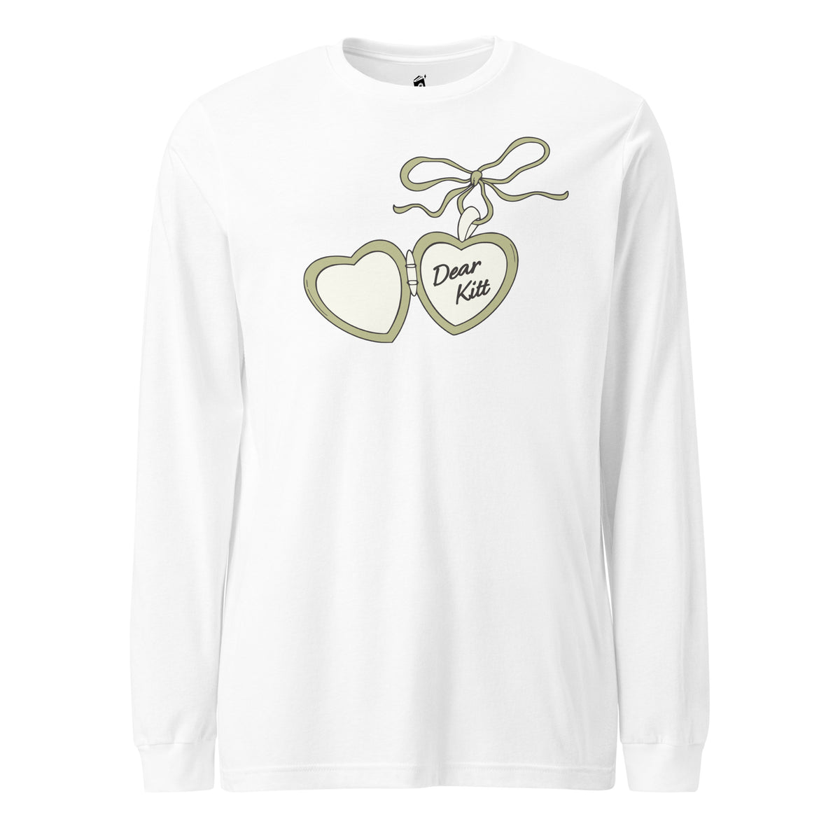 Dear Kitt Heart Locket Long Sleeve Tee | Divine Rivals Rebecca Ross Gift - The Bean Workshop - Book Lover Gift, Cottagecore, Cozy Aesthetic, Cute Book Merch, Dear Kitt apparel for readers, Divine Rivals, Iris Winnow, Letters of Enchantment, Letters of Enchantment book merch, long sleeve tee, Reader Apparel, Rebecca Ross, Roman Kitt, Romantic fantasy clothing, Vintage Locket