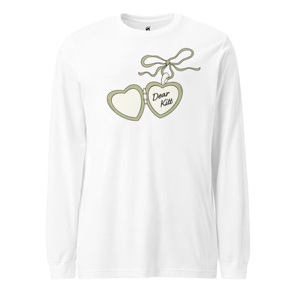 Dear Kitt Heart Locket Long Sleeve Tee | Divine Rivals Rebecca Ross Gift - The Bean Workshop - Book Lover Gift, Cottagecore, Cozy Aesthetic, Cute Book Merch, Dear Kitt apparel for readers, Divine Rivals, Iris Winnow, Letters of Enchantment, Letters of Enchantment book merch, long sleeve tee, Reader Apparel, Rebecca Ross, Roman Kitt, Romantic fantasy clothing, Vintage Locket
