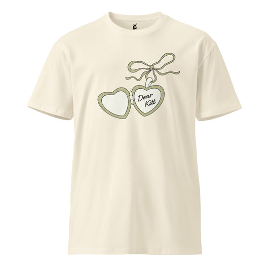 Dear Kitt Heart Locket T-Shirt | Divine Rivals Rebecca Ross Gift - The Bean Workshop - Book Lover Gift, Bookish Apparel, Cottagecore Aesthetic, Cute Book Merch, Divine Rivals, Divine Rivals T-shirt, Iris and Roman, Iris Winnow, Letters of Enchantment, Letters of Enchantment merch for readers, Literary Gift, Locket Design, Rebecca Ross, Rebecca Ross Dear Kitt shirt, Roman Kitt, Romantic Fantasy, t-shirt