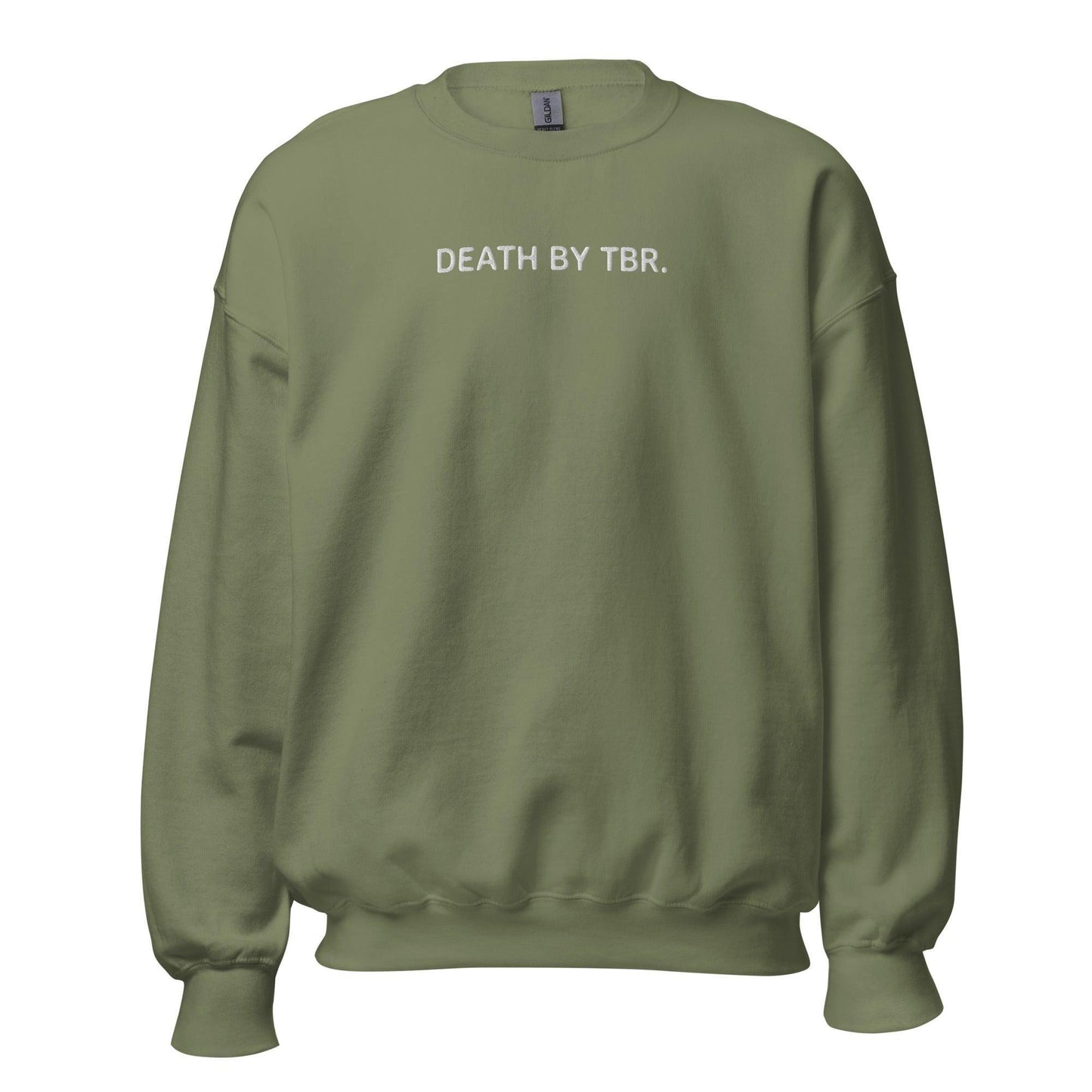 Death By TBR Embroidered Sweatshirt - The Bean Workshop - book lover, bookish, embroidered, minimalistic, read everyday, sweatshirt