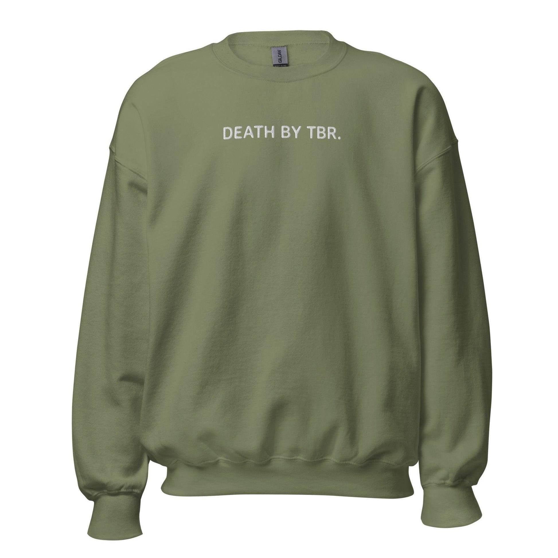 Death By TBR Embroidered Sweatshirt - The Bean Workshop - book lover, bookish, embroidered, minimalistic, read everyday, sweatshirt