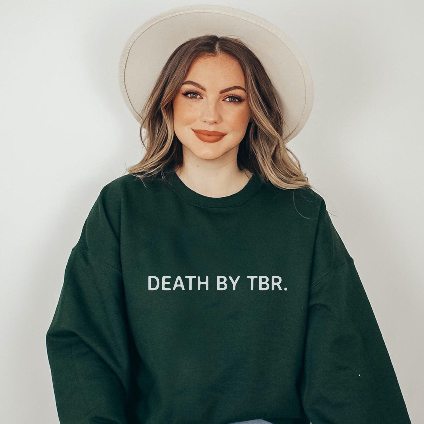 Death By TBR Embroidered Sweatshirt - The Bean Workshop - book lover, bookish, embroidered, minimalistic, read everyday, sweatshirt