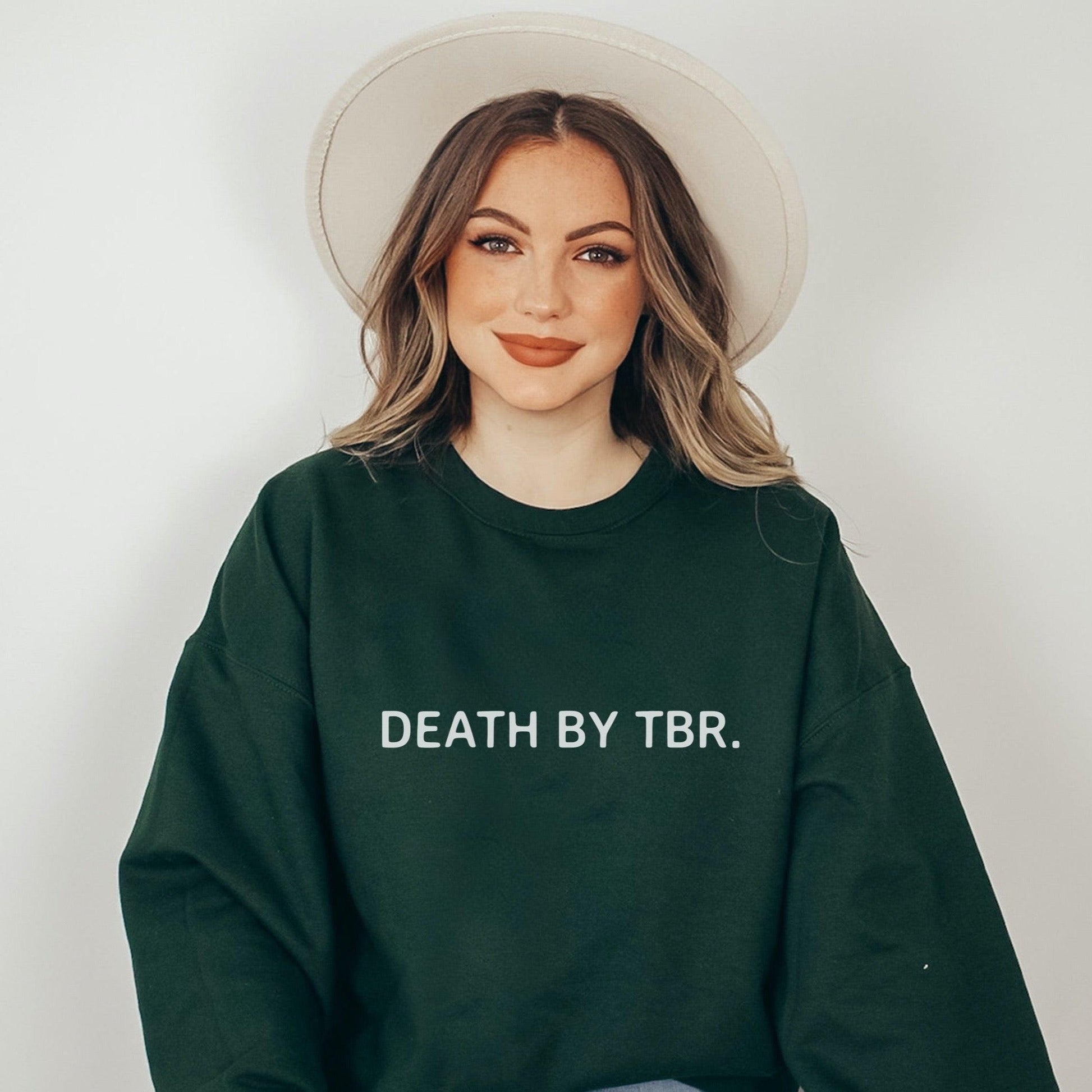 Death By TBR Embroidered Sweatshirt - The Bean Workshop - book lover, bookish, embroidered, minimalistic, read everyday, sweatshirt