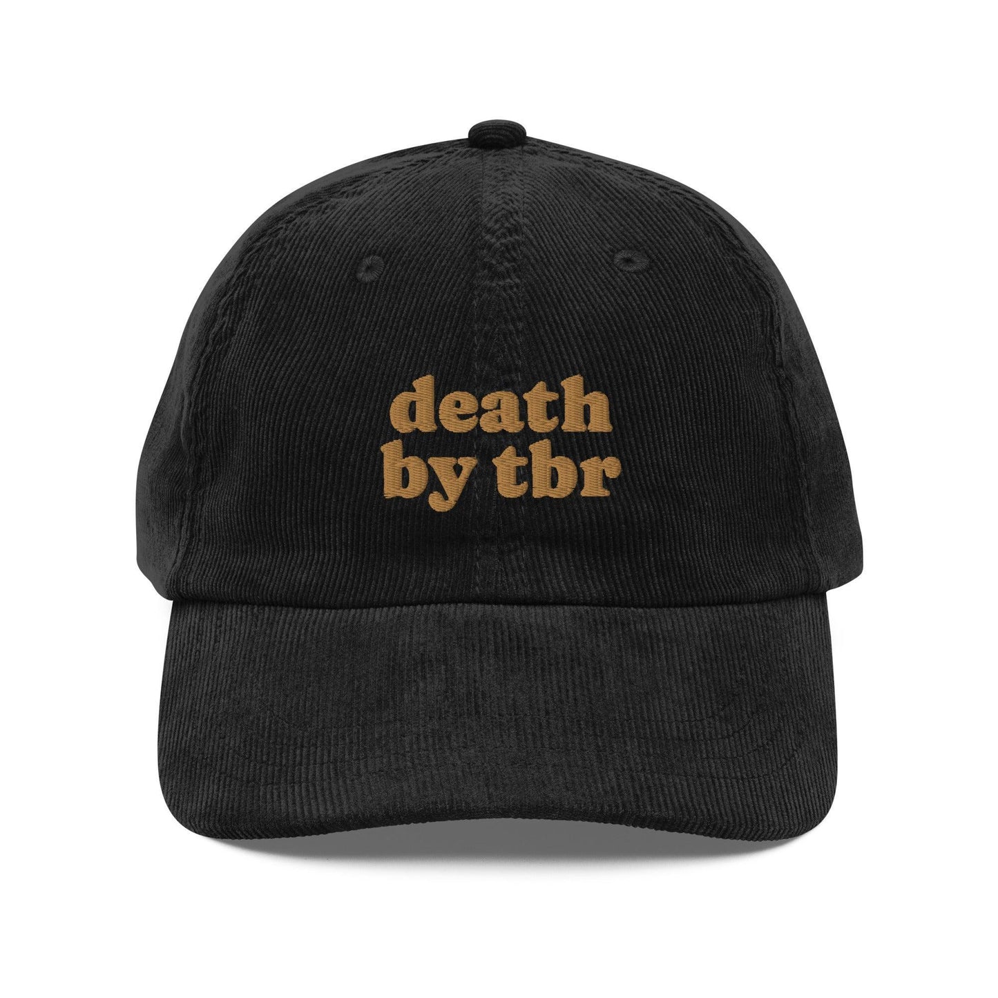 Death by TBR Vintage Corduroy Cap - The Bean Workshop - book lover, bookish, cap, corduroy cap, embroidered, hat, old school, read everyday, reading accessories, vintage