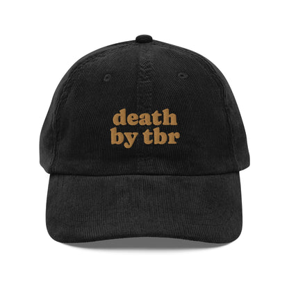 Death by TBR Vintage Corduroy Cap - The Bean Workshop - book lover, bookish, cap, corduroy cap, embroidered, hat, old school, read everyday, reading accessories, vintage