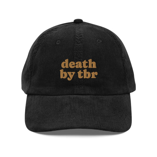 Death by TBR Vintage Corduroy Cap - The Bean Workshop - book lover, bookish, cap, corduroy cap, embroidered, hat, old school, read everyday, reading accessories, vintage