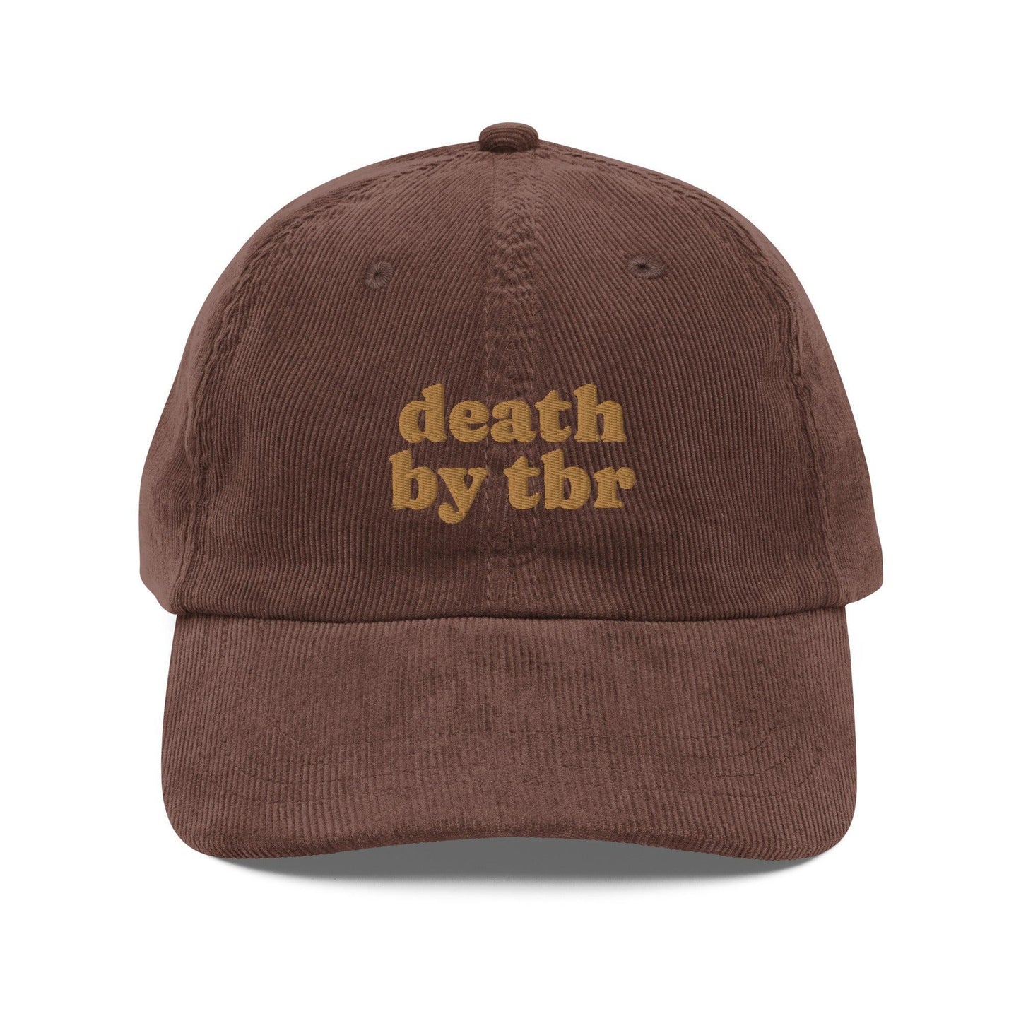 Death by TBR Vintage Corduroy Cap - The Bean Workshop - book lover, bookish, cap, corduroy cap, embroidered, hat, old school, read everyday, reading accessories, vintage