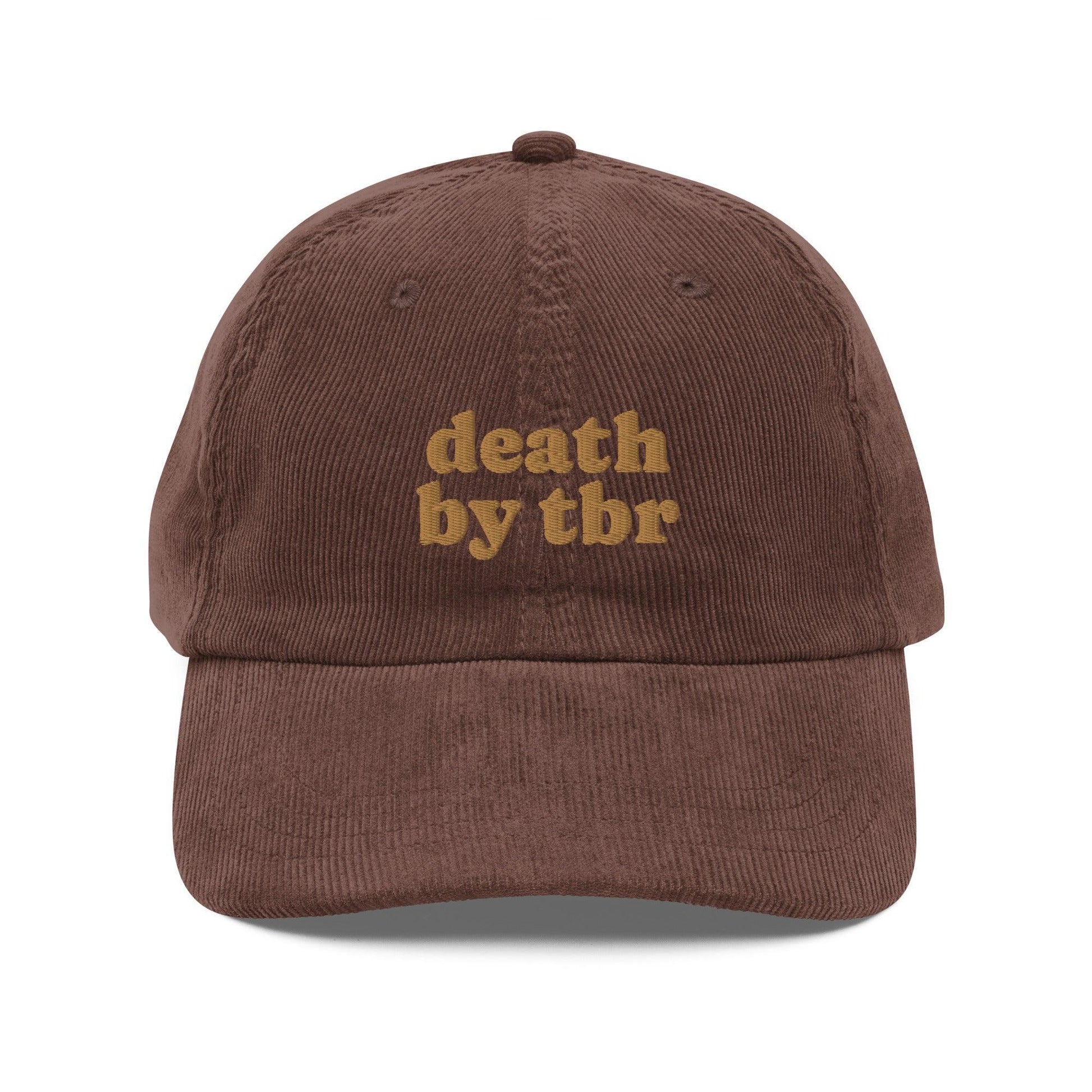 Death by TBR Vintage Corduroy Cap - The Bean Workshop - book lover, bookish, cap, corduroy cap, embroidered, hat, old school, read everyday, reading accessories, vintage