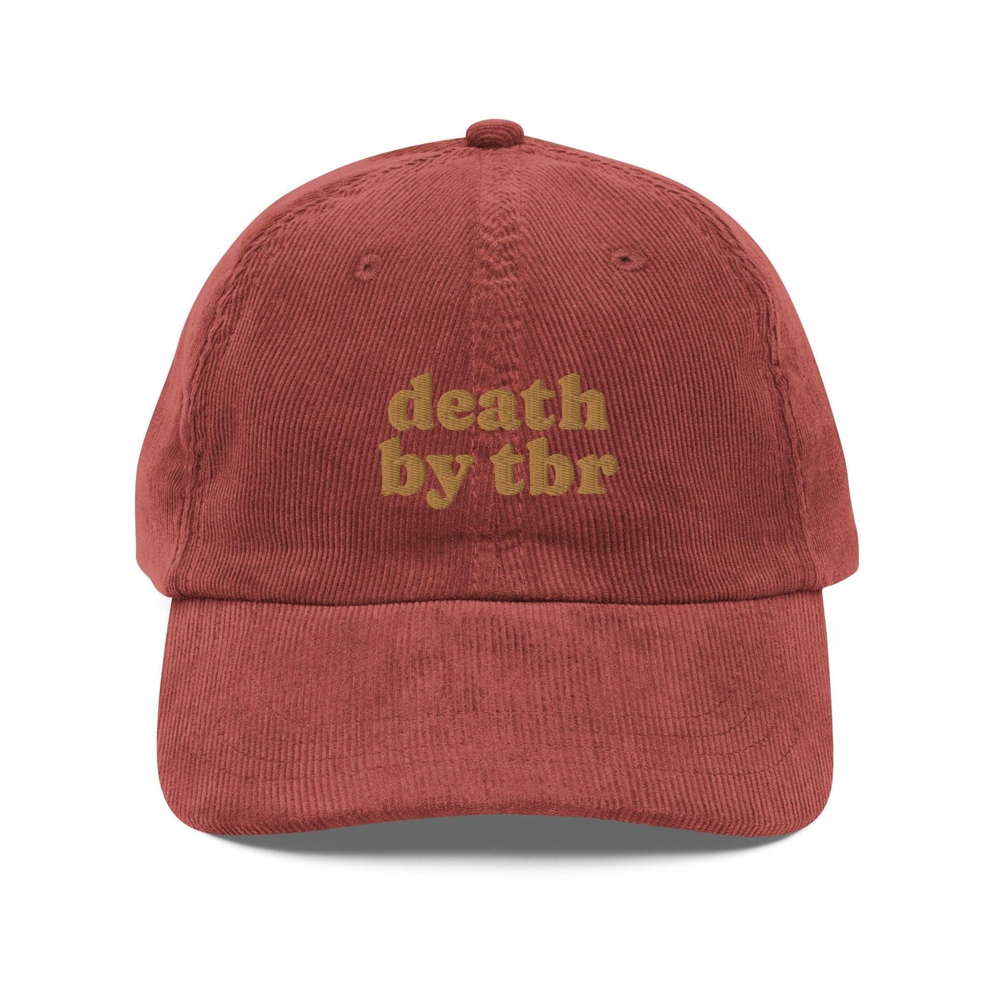 Death by TBR Vintage Corduroy Cap - The Bean Workshop - book lover, bookish, cap, corduroy cap, embroidered, hat, old school, read everyday, reading accessories, vintage
