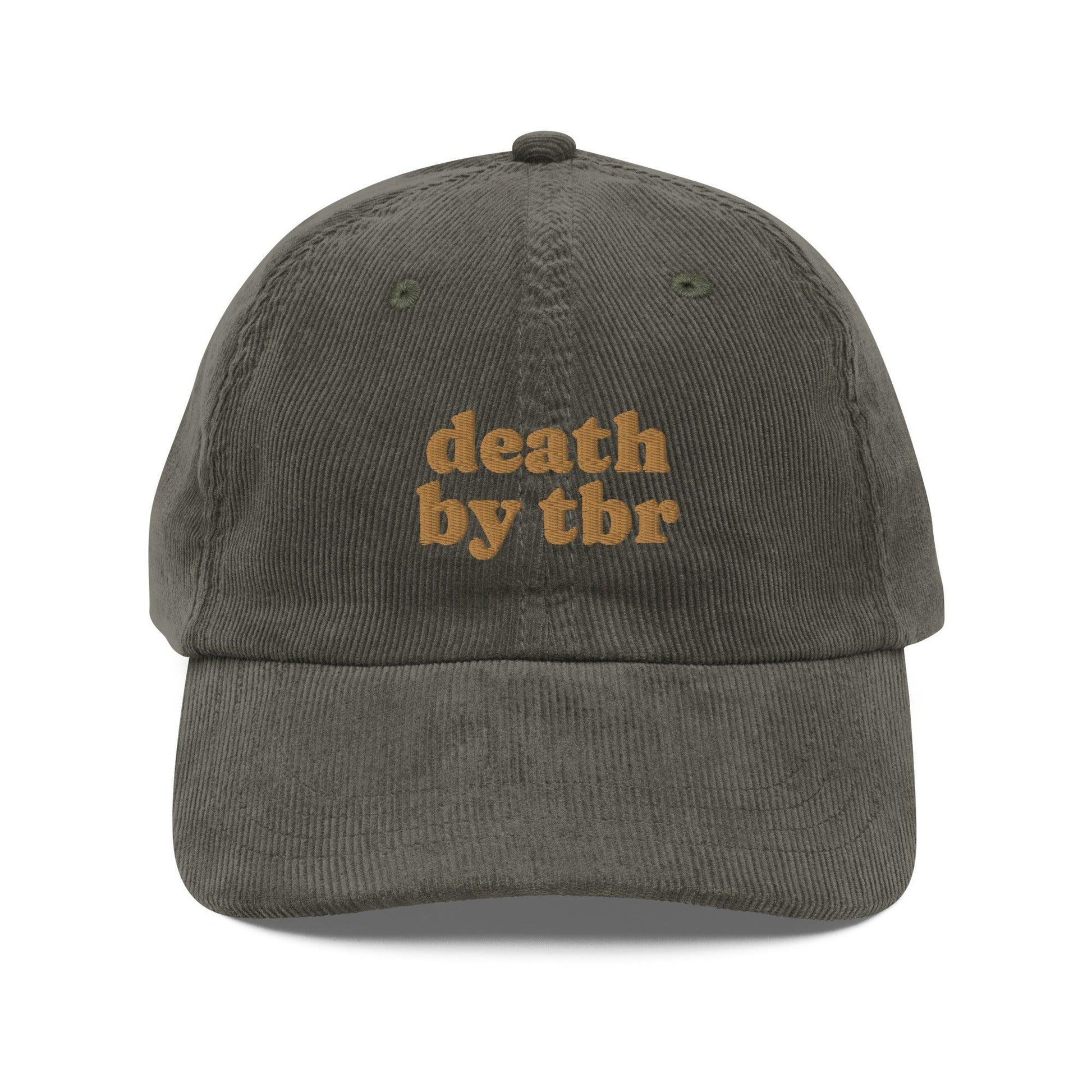 Death by TBR Vintage Corduroy Cap - The Bean Workshop - book lover, bookish, cap, corduroy cap, embroidered, hat, old school, read everyday, reading accessories, vintage