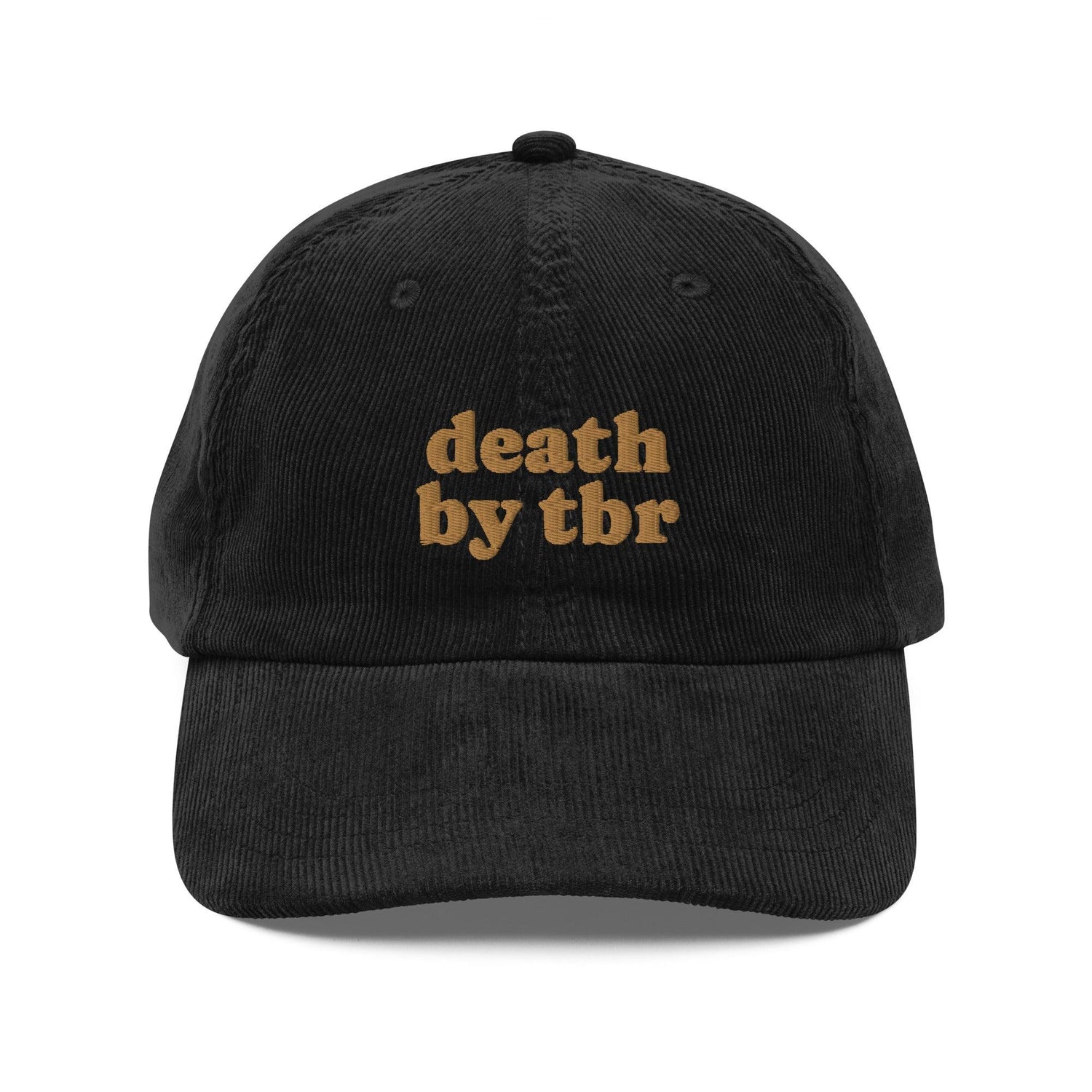 Death by TBR Vintage Corduroy Cap - The Bean Workshop - book lover, bookish, cap, corduroy cap, embroidered, hat, old school, vintage