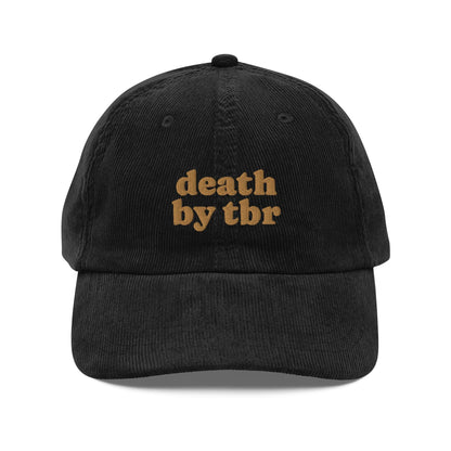 Death by TBR Vintage Corduroy Cap - The Bean Workshop - book lover, bookish, cap, corduroy cap, embroidered, hat, old school, vintage