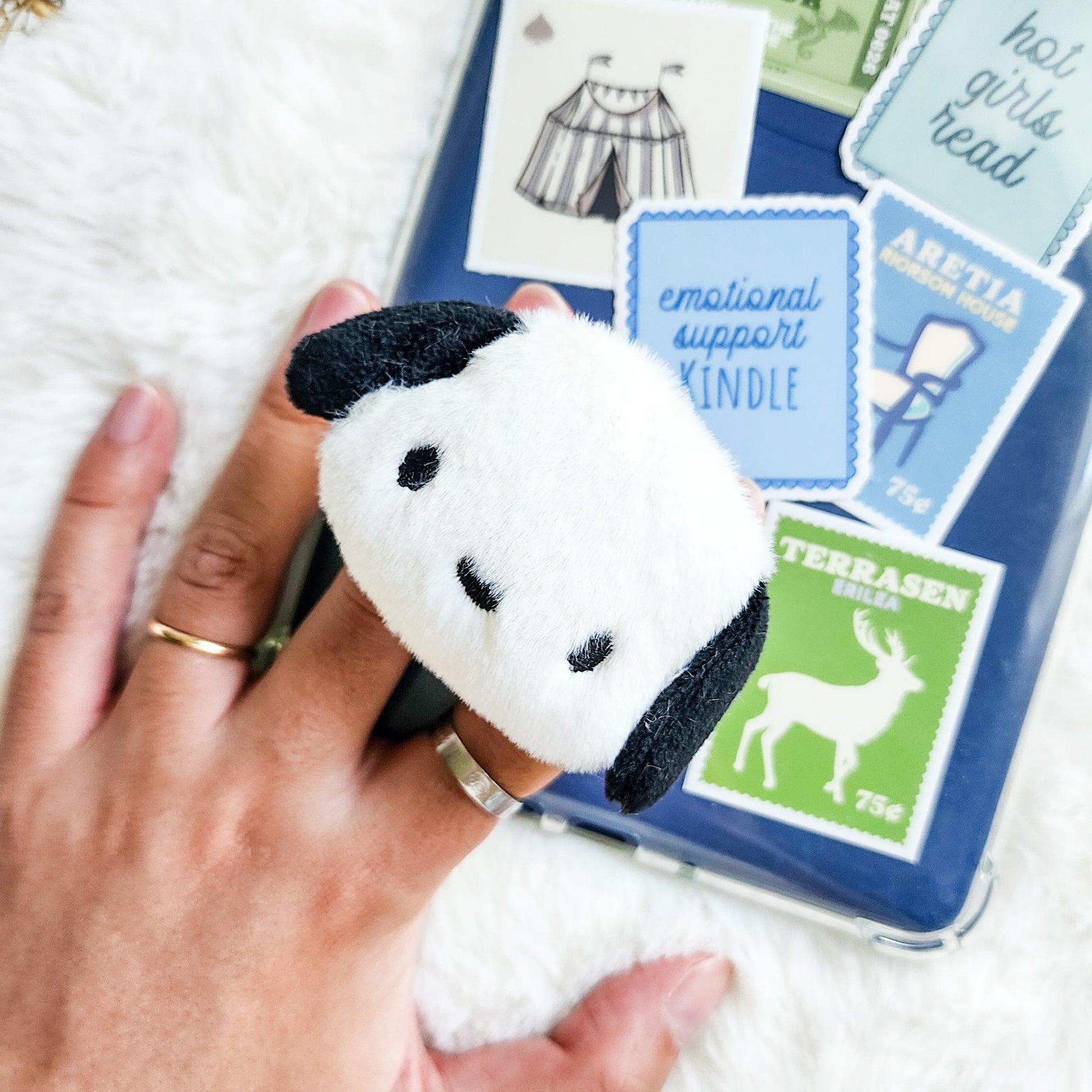 Dog Plush Foldable Adhesive Kindle Grip - The Bean Workshop - kindle grip, reading accessories