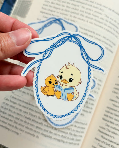 Duck and Chick Book Club Sticker - The Bean Workshop - book club sticker, book lover gift, book lover sticker, book trope, Bookish Gift, bookish sticker, cute sticker, die cut sticker, funny bookish sticker, reader sticker, sticker, vinyl sticker