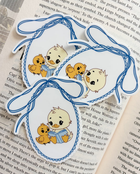 Duck and Chick Book Club Sticker - The Bean Workshop - book club sticker, book lover gift, book lover sticker, book trope, Bookish Gift, bookish sticker, cute sticker, die cut sticker, funny bookish sticker, reader sticker, sticker, vinyl sticker