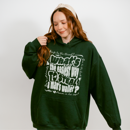 Easiest Way to Steal A Man's Wallet Hoodie - The Bean Workshop - Bookish Hoodie, Bookworm Apparel, Dark Fantasy, Fantasy Fan Gift, Grishaverse apparel for readers, Kaz Brekker quote hooded sweatshirt, Ketterdam Style, Leigh Bardugo fan merchandise, Literary Streetwear, Six of Crows hoodie, The Crows fan gift, The Dregs, Typographic Design