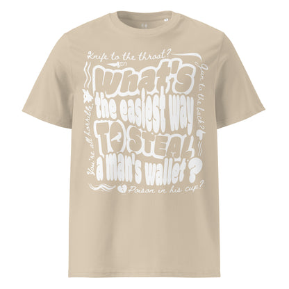 Easiest Way to Steal A Man's Wallet T-Shirt - The Bean Workshop - box tee, Fantasy Book Tee, Grishaverse apparel, Kaz Brekker's crew gift, leigh bardugo, six of crows, Six of Crows quote t-shirt, Street Art Aesthetic, tee shirt