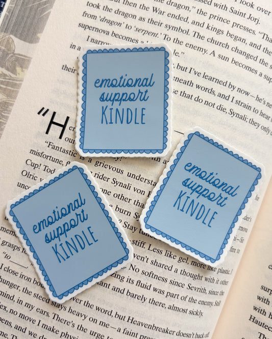 Emotional Support Kindle Sticker - The Bean Workshop - book lover gift, book lover sticker, book trope, Bookish Gift, bookish sticker, die cut sticker, emotional support, funny bookish sticker, Kindle lover, Kindle sticker, reader sticker, sticker, vinyl sticker