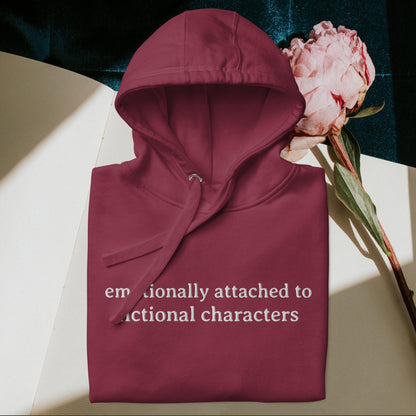 Emotionally Attached to Fictional Characters Embroidered Hoodie - The Bean Workshop - book lover, bookish, embroidered, hoodie, read everyday