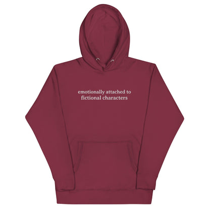 Emotionally Attached to Fictional Characters Embroidered Hoodie - The Bean Workshop - book lover, bookish, embroidered, hoodie, read everyday