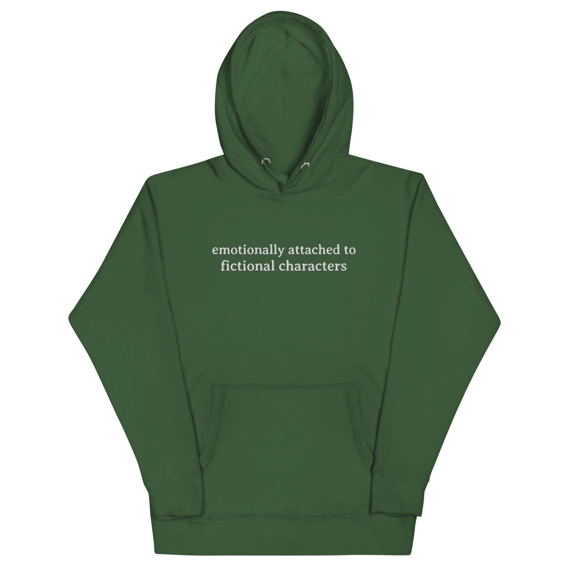 Emotionally Attached to Fictional Characters Embroidered Hoodie - The Bean Workshop - book lover, bookish, embroidered, hoodie, read everyday