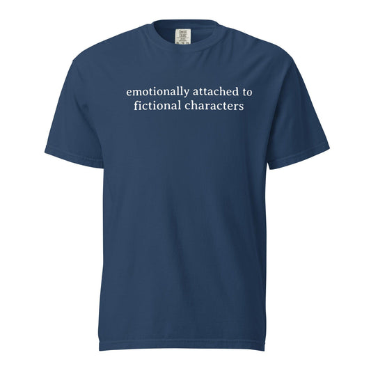 Emotionally Attached to Fictional Characters Tee Shirt - The Bean Workshop - book lover, bookish, box tee, minimalistic, read everyday, tee shirt