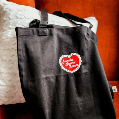 Enemies Become Lovers Embroidered Organic Cotton Twill Tote Bag - The Bean Workshop - book lover, embroidered, enemies become lover, read everyday, tote, tote bag
