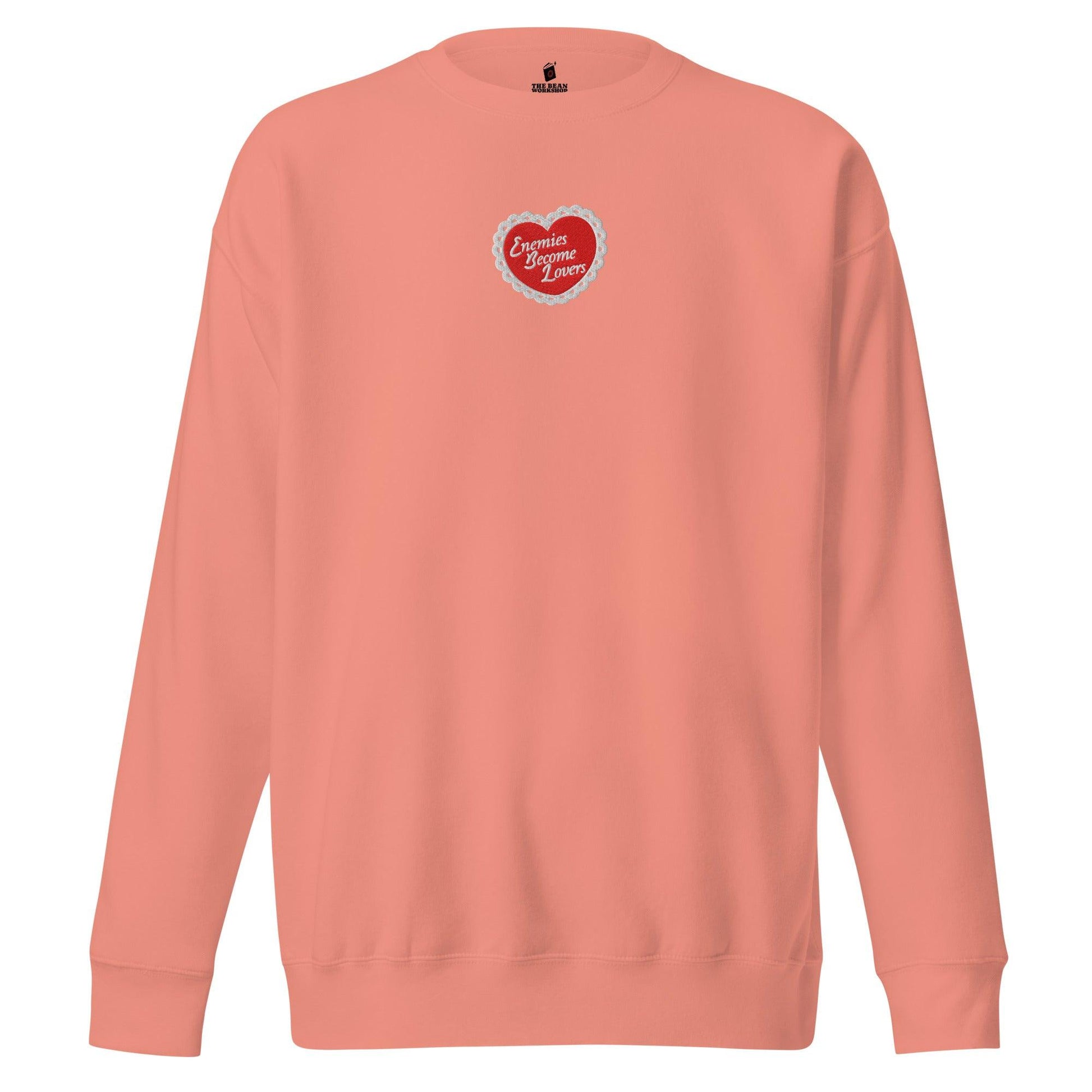 Enemies Become Lovers Embroidered Premium Sweatshirt - The Bean Workshop - book lover, enemies become lover, read everyday, sweater, sweatshirt, Valentine's Day Picks