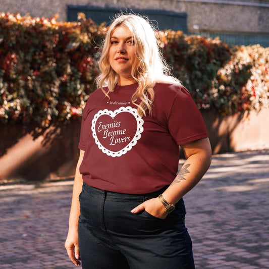 Enemies Become Lovers Organic Cotton T-Shirt - The Bean Workshop - book lover, enemies become lover, read everyday, t-shirt, tee, valentine, Valentine's Day Picks