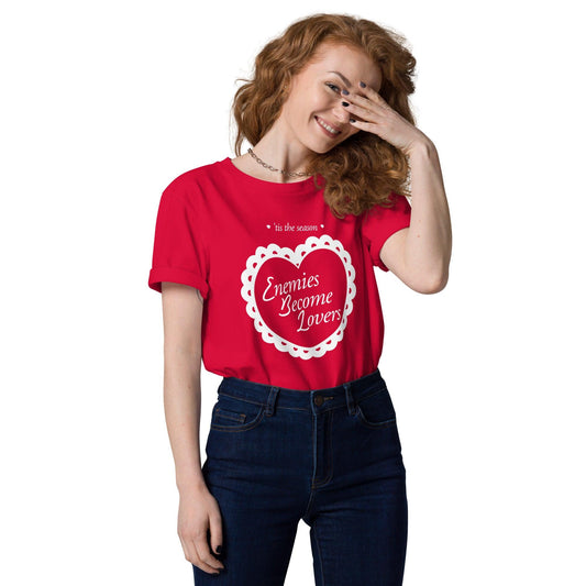 Enemies Become Lovers Organic Cotton T-Shirt - The Bean Workshop - book lover, enemies become lover, read everyday, t-shirt, tee, valentine, Valentine's Day Picks