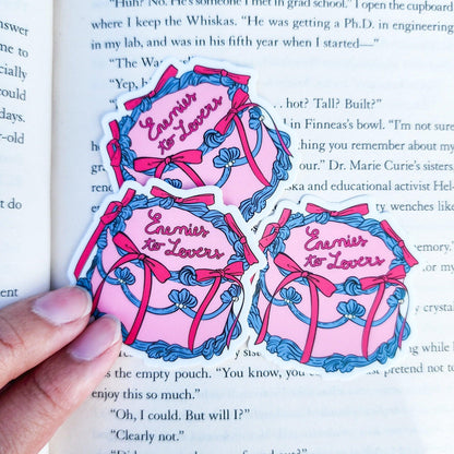 Enemies to Lovers Book Trope Retro Cake Sticker - The Bean Workshop - book lover gift, book trope, book trope sticker, Bookish Accessories, Bookish Gift, bookish sticker, coquette sticker, die cut sticker, enemies to lovers, kindle sticker, reading sticker, retro cake sticker, romance reader, sticker