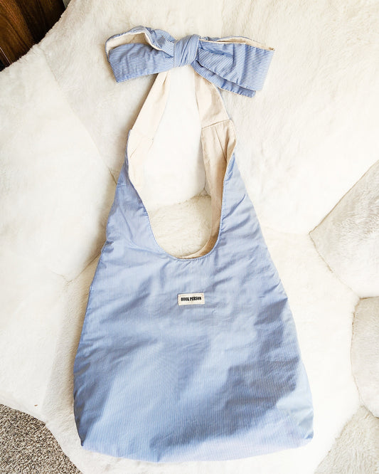 Extra Large Book Person Blue Striped Bow Tote Bag