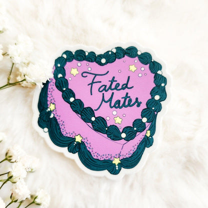 Fated Mates Book Trope Retro Cake Sticker - The Bean Workshop - book lover gift, book trope, book trope sticker, Bookish Accessories, Bookish Gift, bookish sticker, celestial sticker, die cut sticker, fantasy romance sticker, fated mates, kindle sticker, reading sticker, retro cake sticker, romance reader, sticker