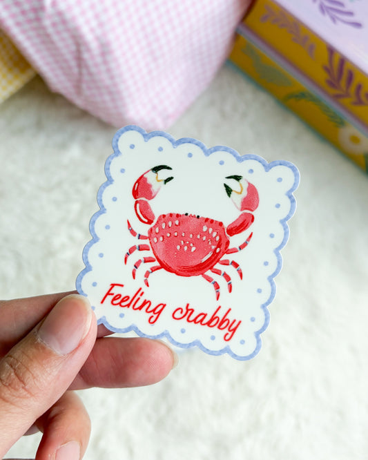 Feeling Crabby Sticker - The Bean Workshop - bookish sticker, cottagecore, crab sticker, cute sticker, die cut sticker, e-reader sticker, funny sticker, kindle sticker, laptop sticker, waterproof sticker